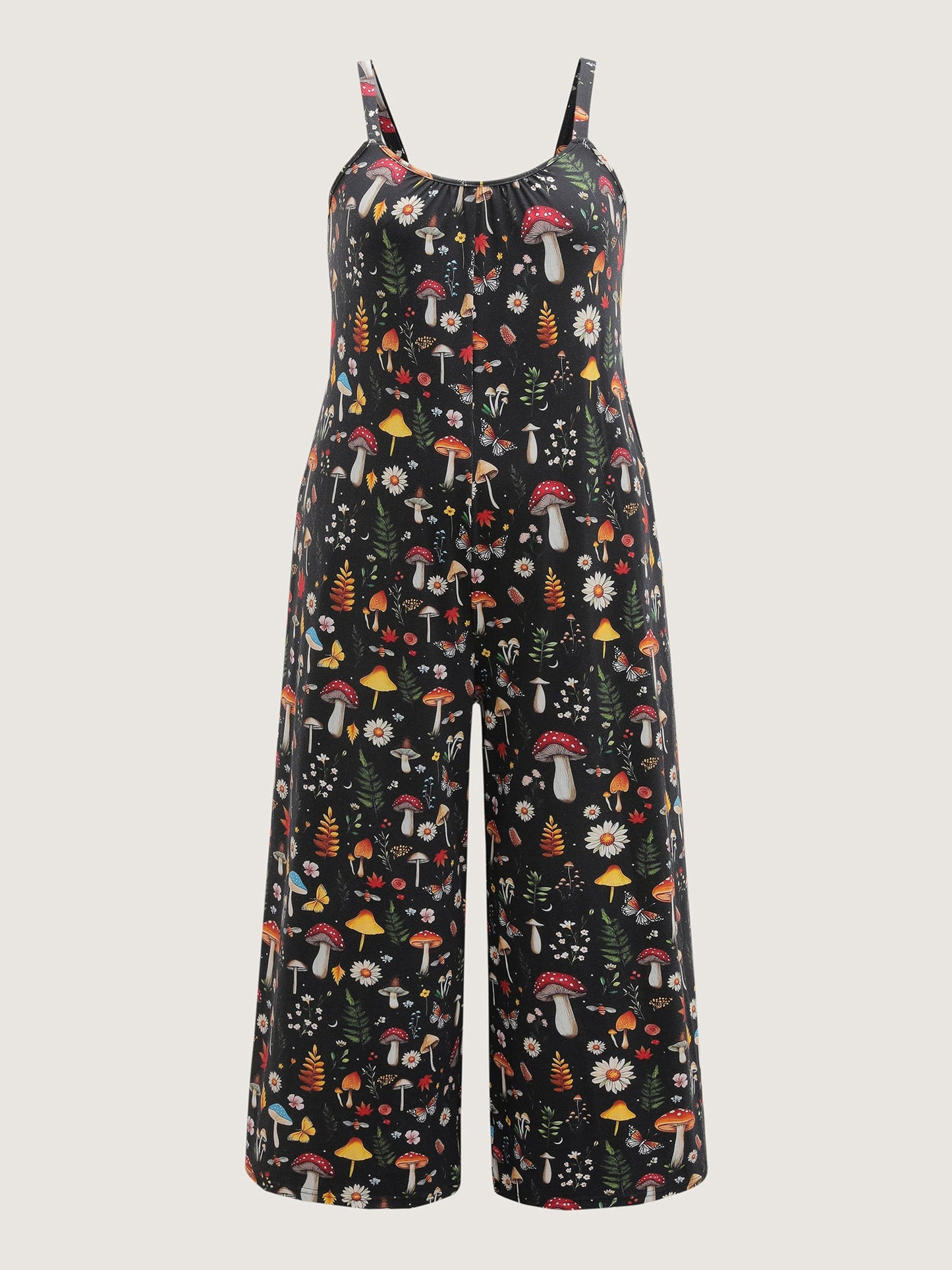 Halloween Mushroom Print Pockets Cami Jumpsuit