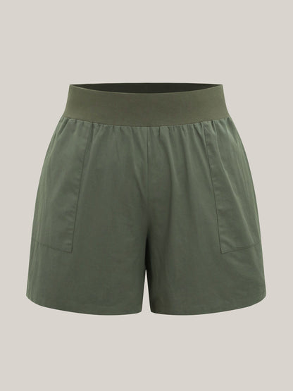 Cotton Wide Waist Plain Shorts