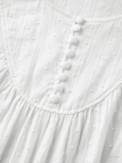 Pure Cotton Puff Sleeve Button Blouse