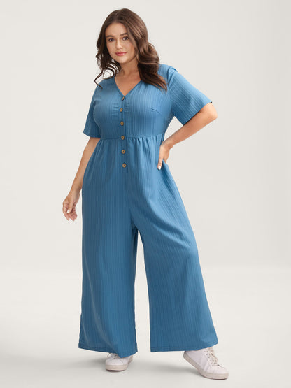 Button Detail High Waisted Solid Jumpsuit