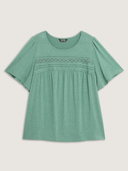 Supersoft Pleated Detail Lace Trim T-Shirt