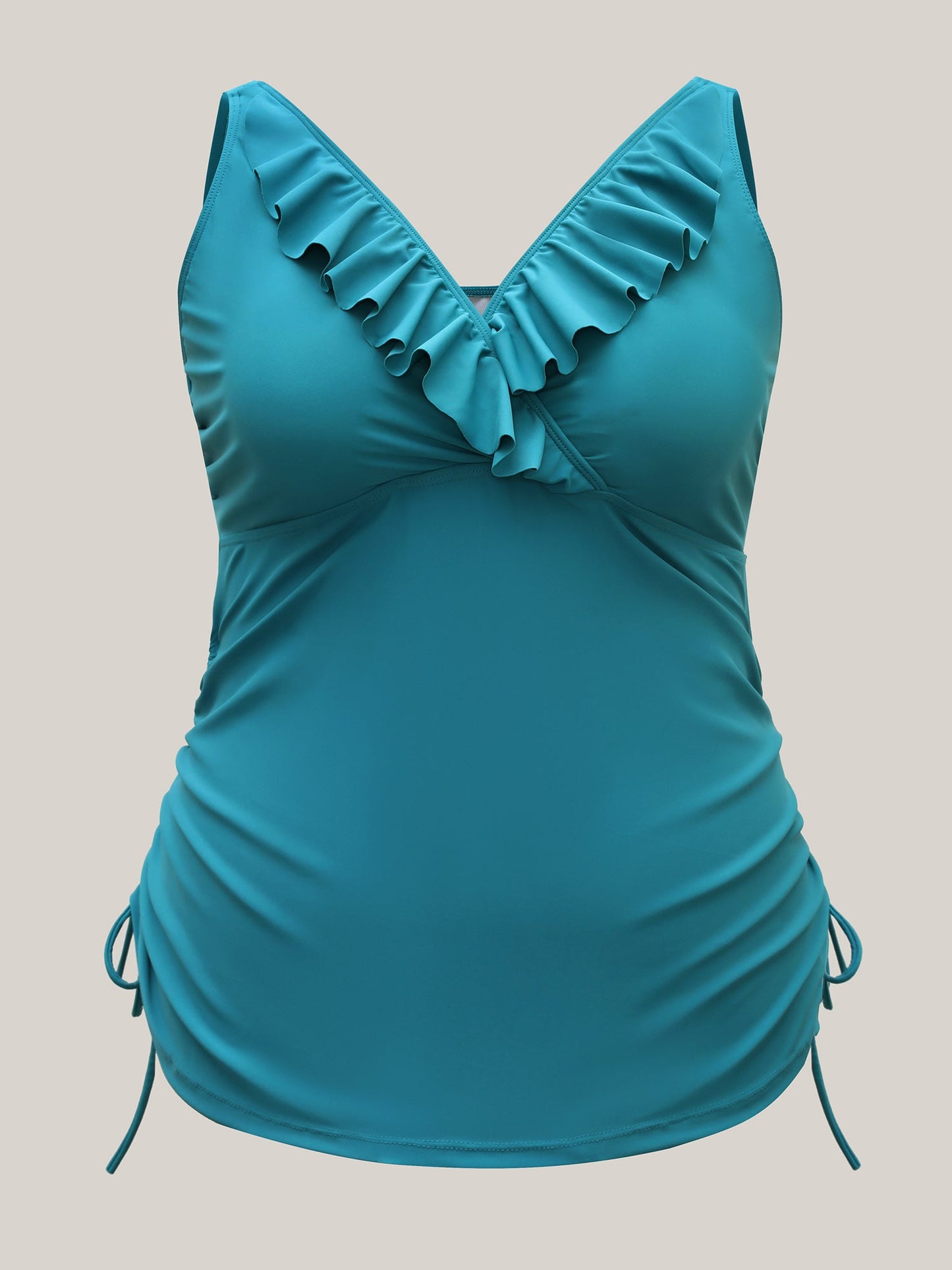 Ruffled Edges Drawstring Bust-Support Swim Top