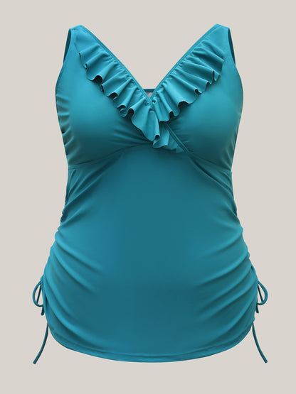 Ruffled Edges Drawstring Bust-Support Swim Top