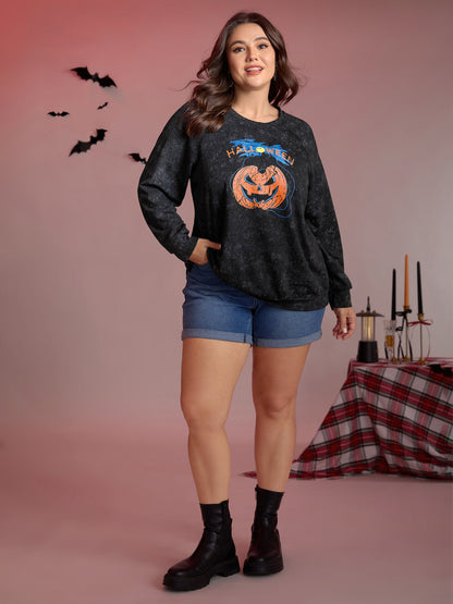 Creepy Pumpkin Motif Snowflake Effect Sweatshirt