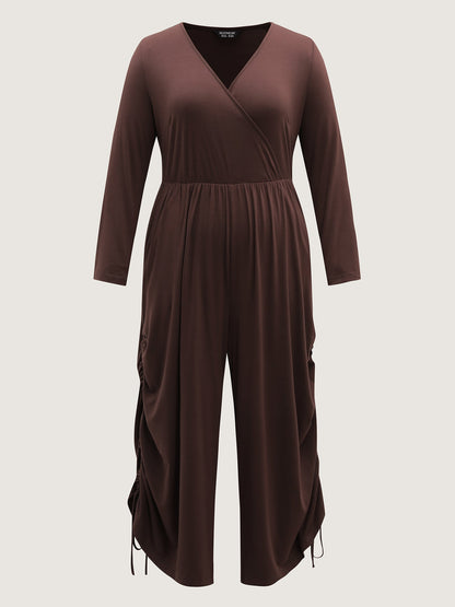 Easy peezy Stretchy Cross-Wrap Drawstring Hem Jumpsuit