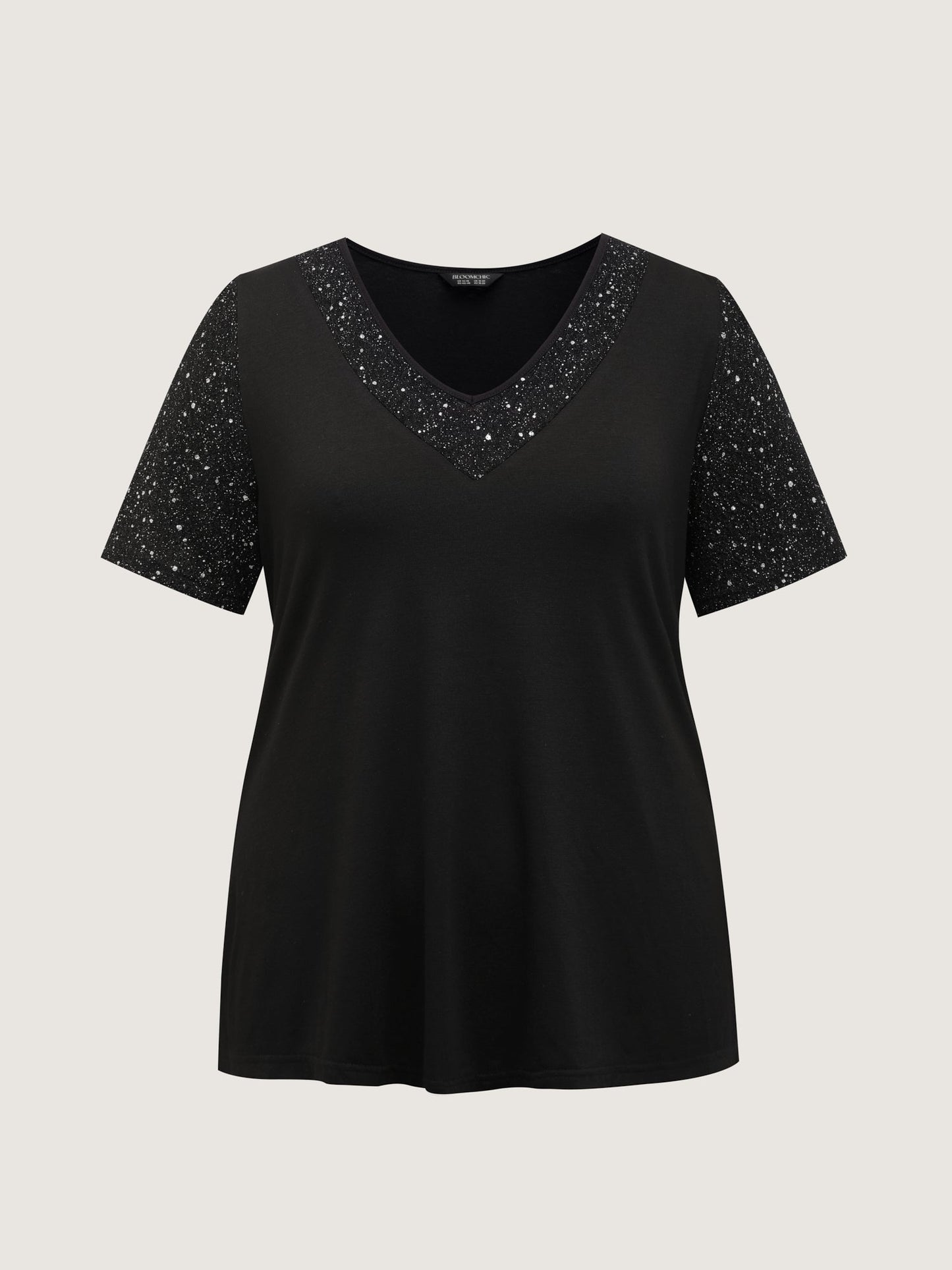 Shimmery Stretchy Spliced Fitted T-Shirt
