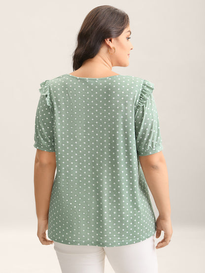Polka Dots Stretchy Puff Sleeve Top