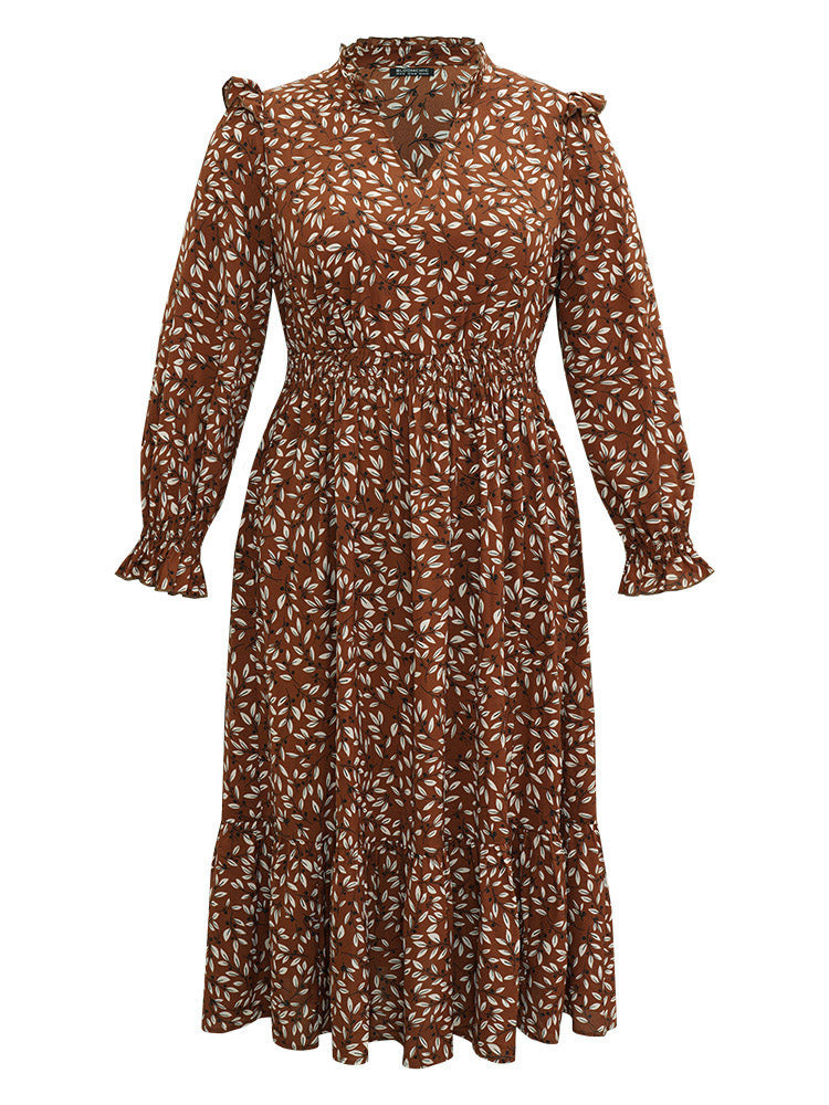 Ditsy Floral Flutter Trim Pocket Shirred Dress