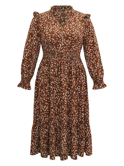 Ditsy Floral Flutter Trim Pocket Shirred Dress