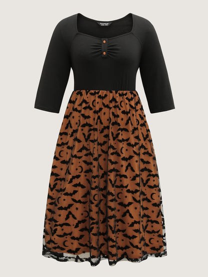 Bats Print Halloween Sheer Pockets Maxi Dress