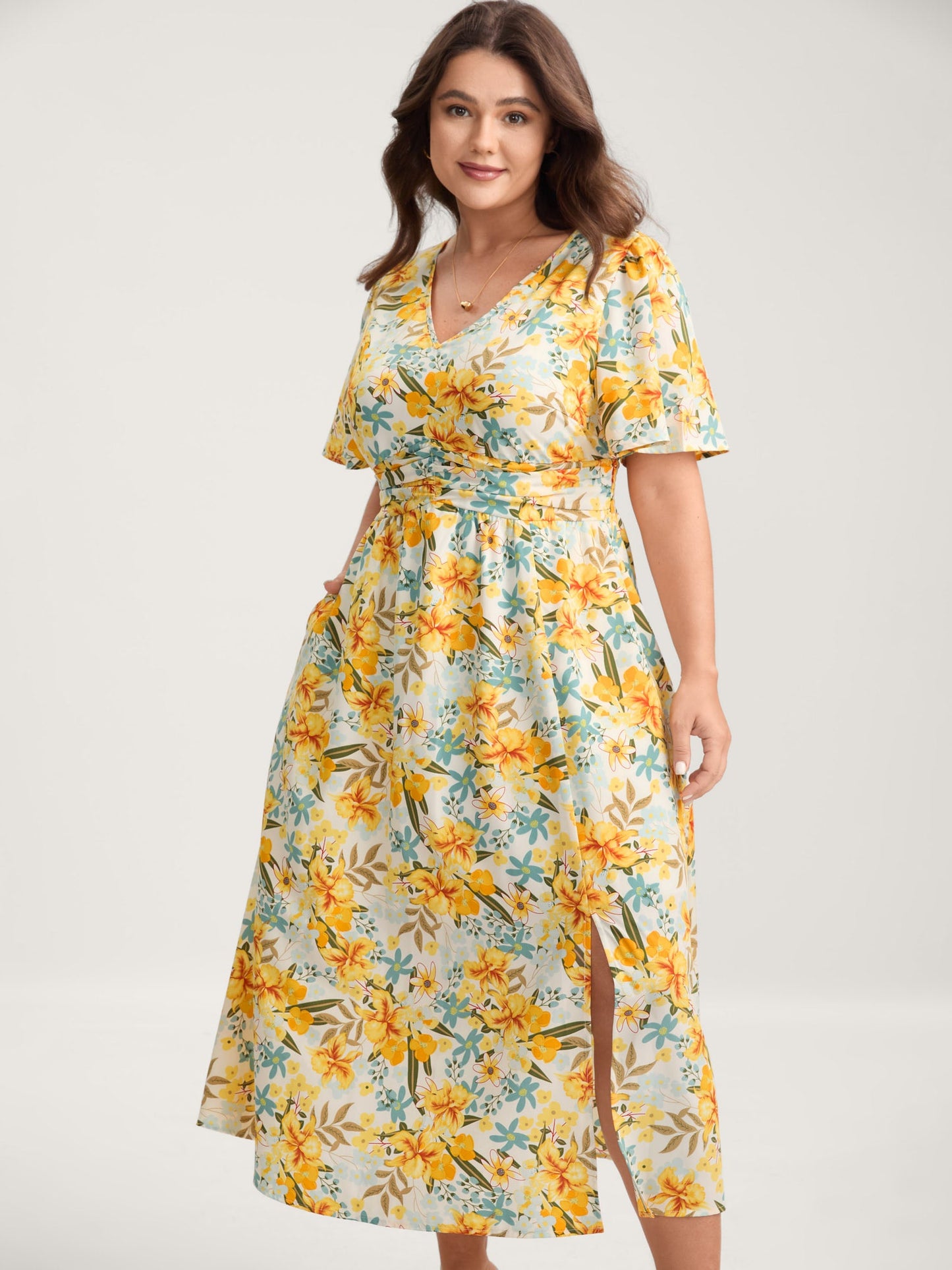 Sunkissed Floral Shirred Waist Midi Dress