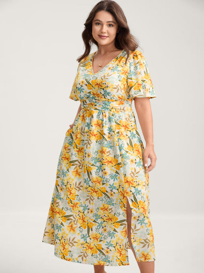 Sunkissed Floral Shirred Waist Midi Dress