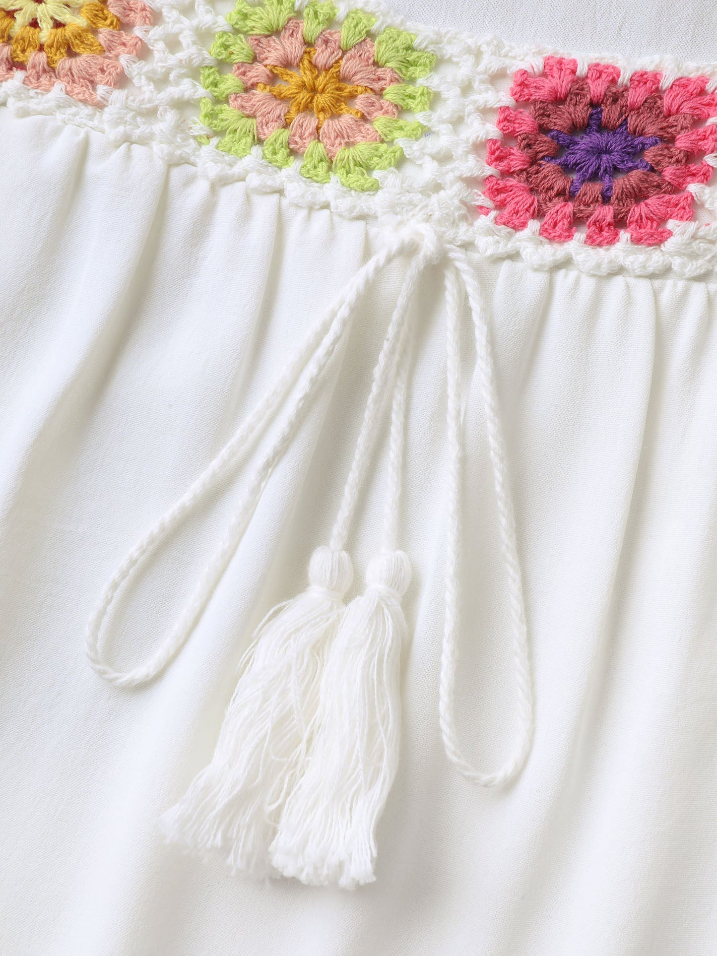 Colorful Crochet Floral Tie Blouse