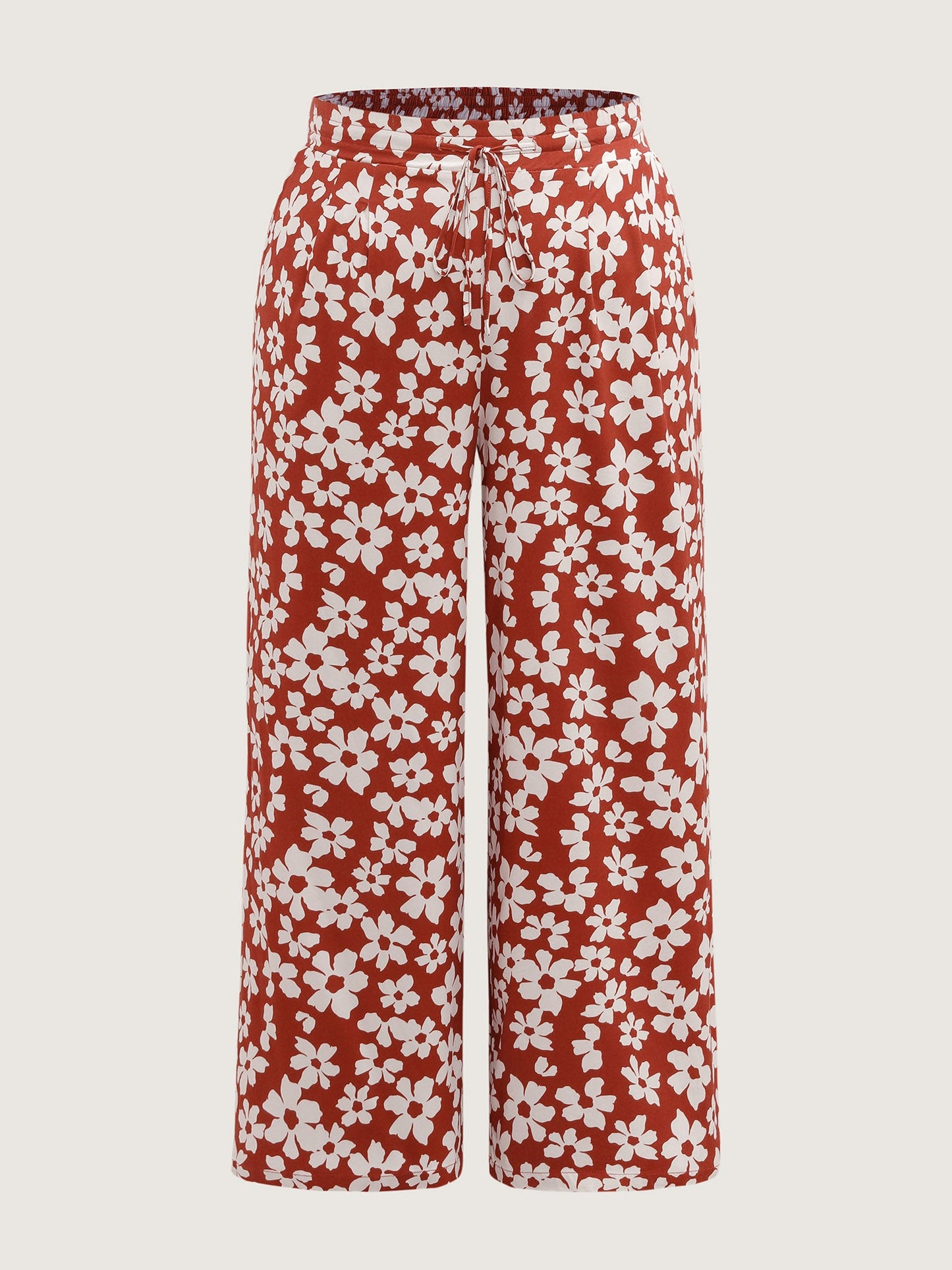 Floral Print Wide-Leg Drawstring Pants