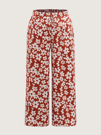 Floral Print Wide-Leg Drawstring Pants