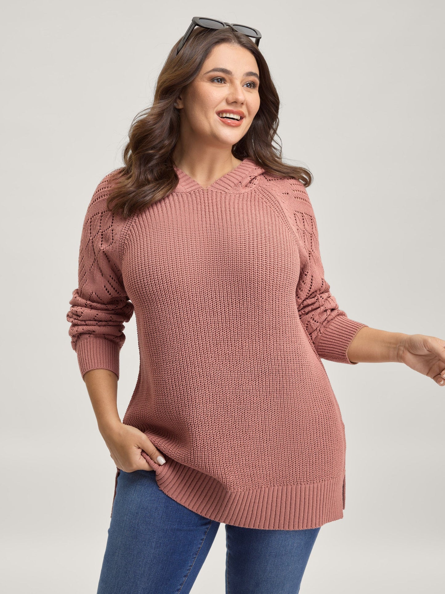Tissue Textured Hooded Cut-Out Pullover