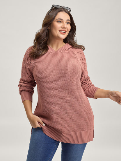 Tissue Textured Hooded Cut-Out Pullover