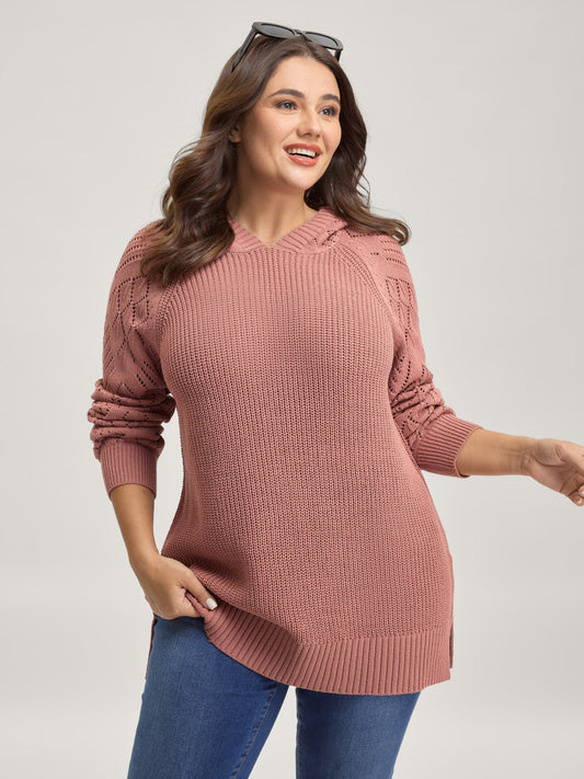 Tissue Textured Hooded Cut-Out Pullover