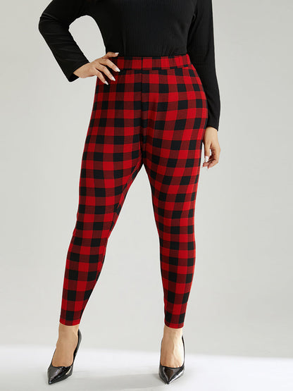 Plaid Elastic Waist High Rise Skinny Leggings