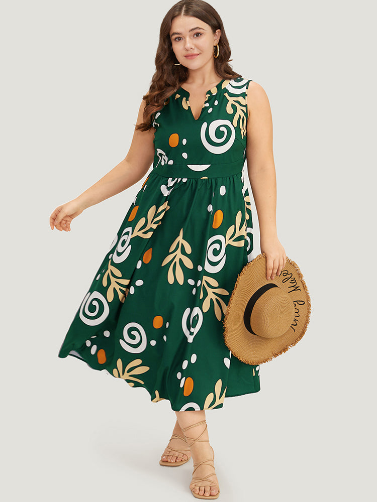 Graphic Print Notched Pocket Tank Dress