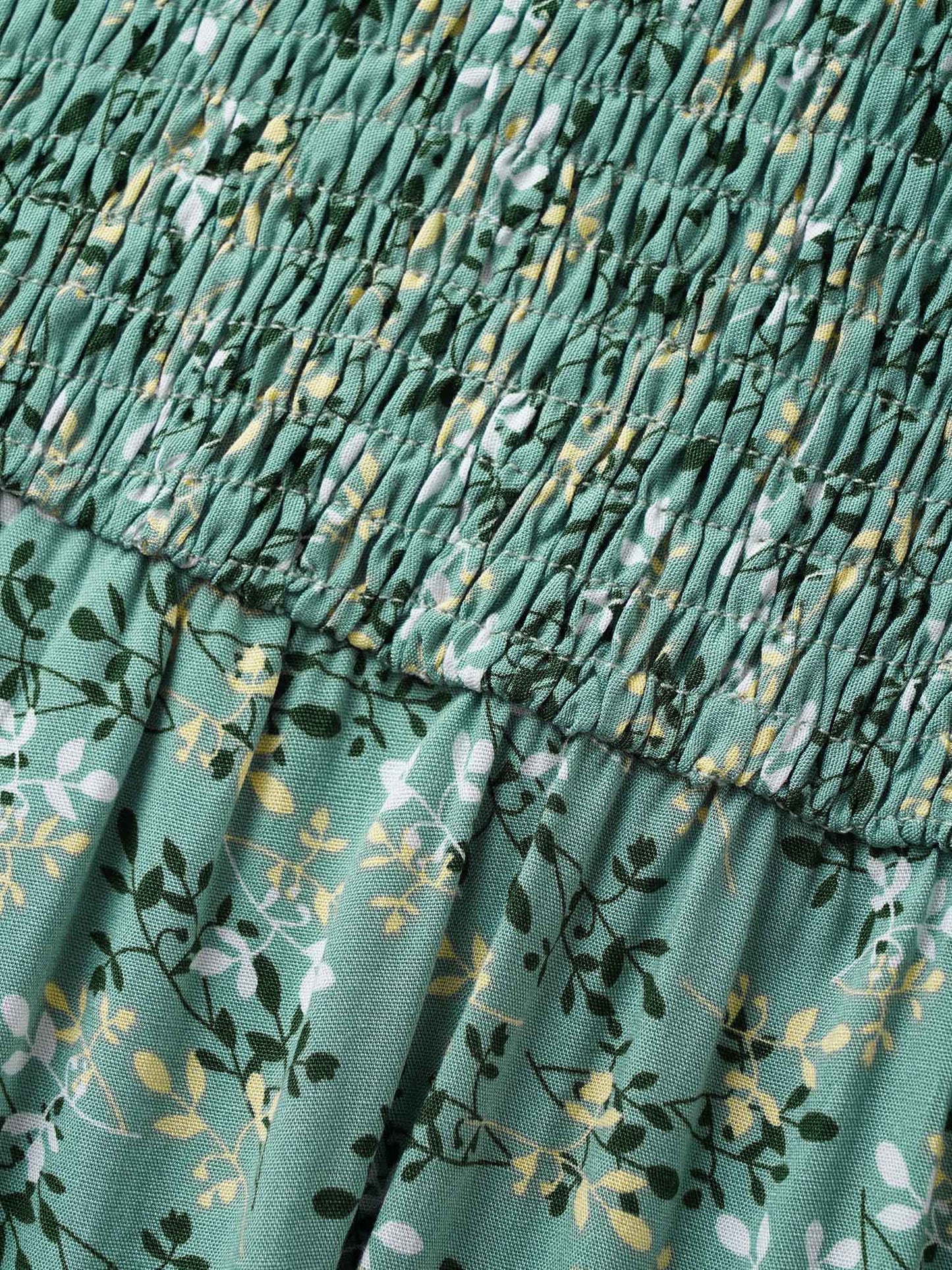 Rayon Ditsy Floral V Neck Shirred Dress