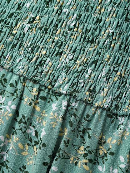 Rayon Ditsy Floral V Neck Shirred Dress