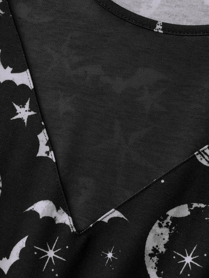 Celestial Halloween Print Sheer Pockets Maxi Dress
