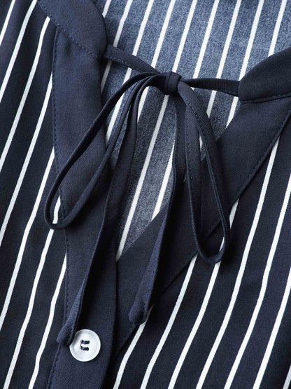 Striped Button Detail Stretchy Waist Midi Dress