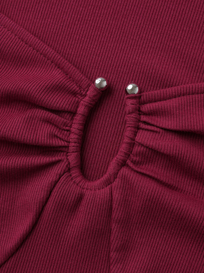 Ruched Stretchy Fitted Solid T-Shirt