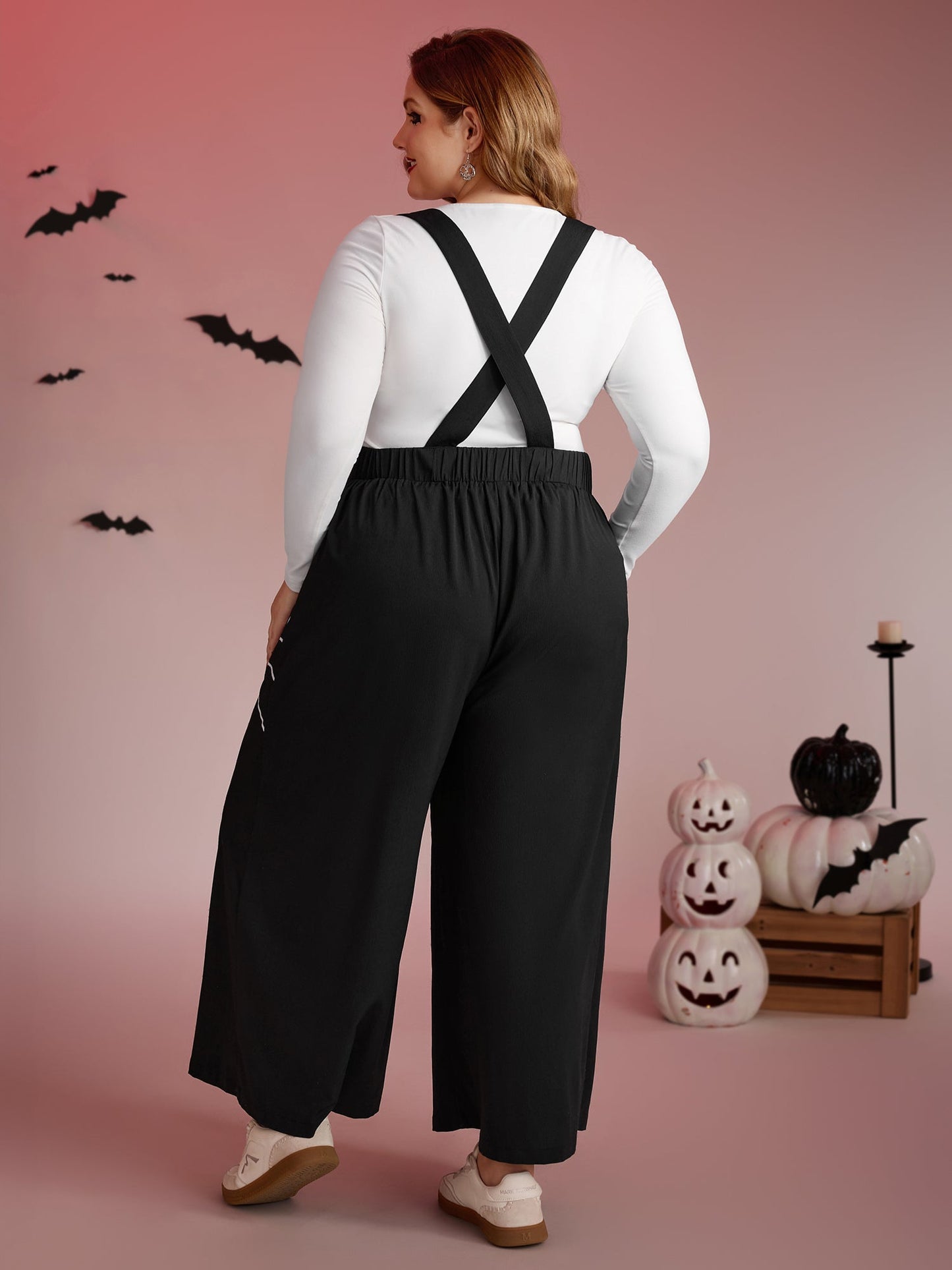 Spiderweb Side Print Overall Straps Jumpsuit
