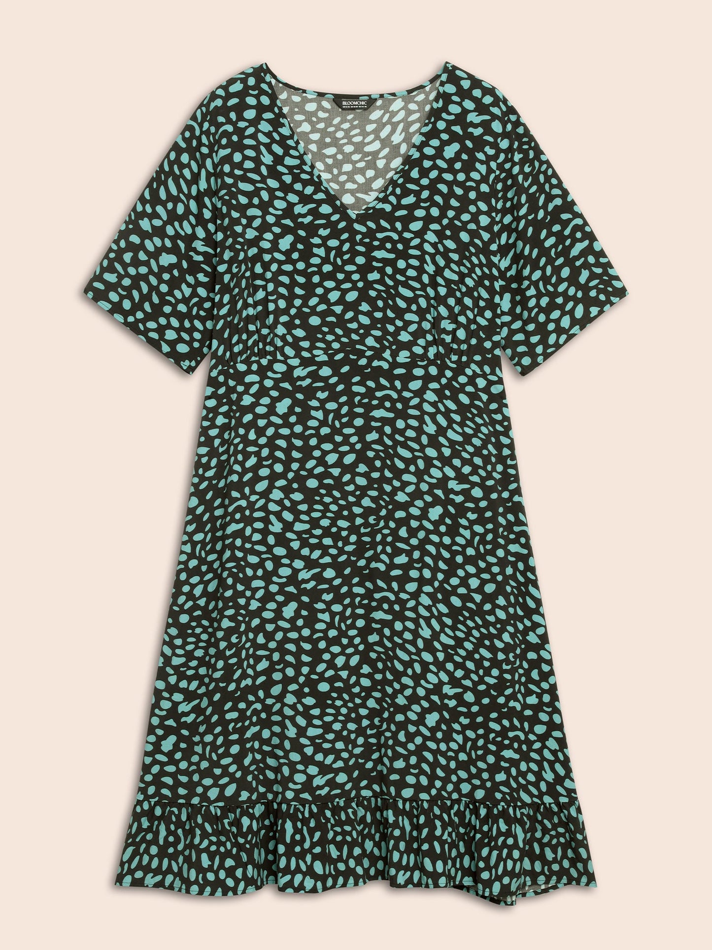 Geometric Print Ruffle Hem Pocket Dress