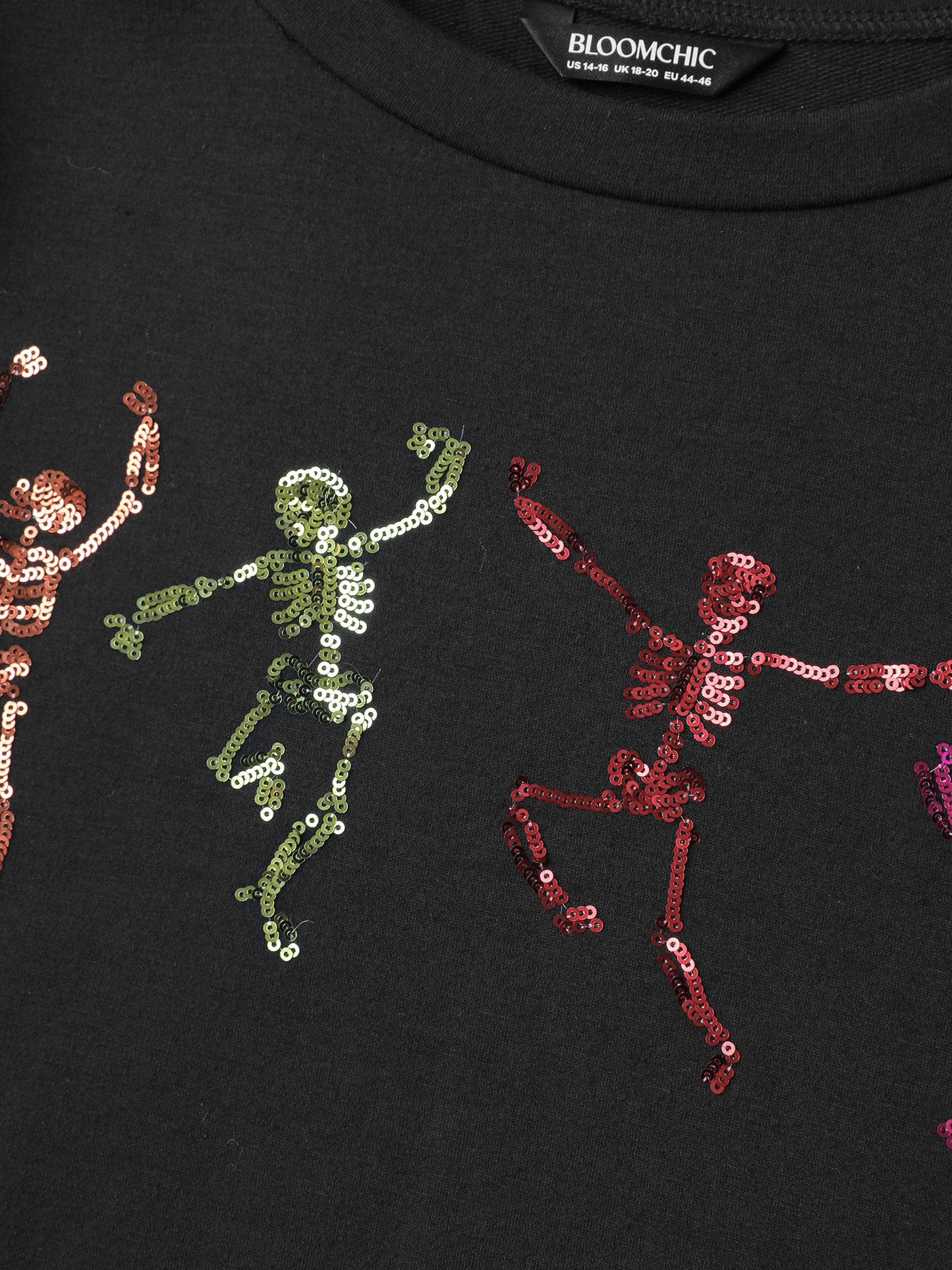 Happy Skeletons Embroidered Sequin Sweatshirt