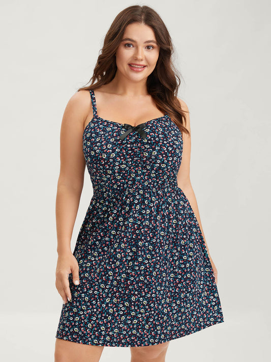Delicate Floral Print Pockets Cami Midi Dress