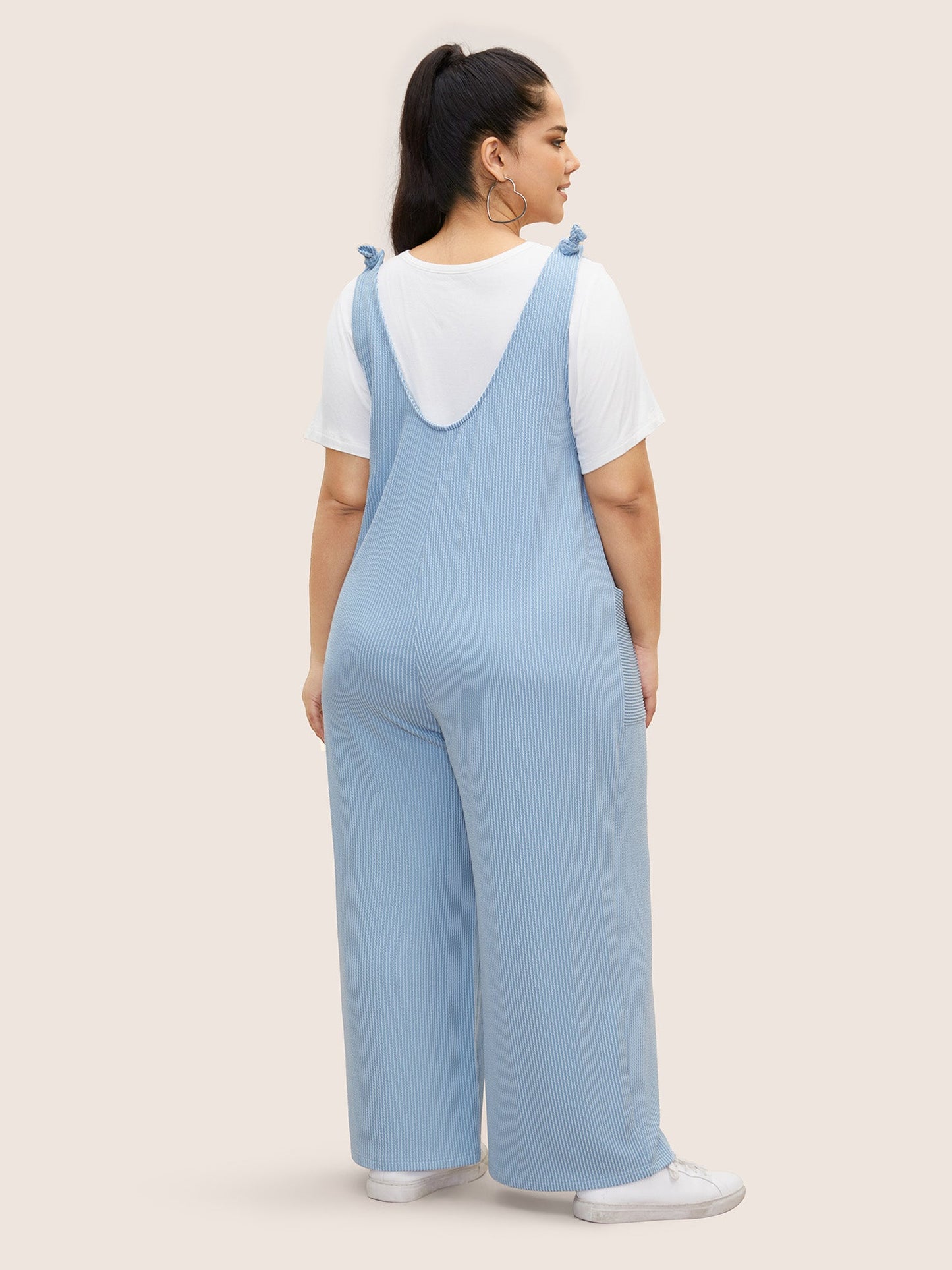 Texture Tie Knot Patch Pocket Jumpsuit
