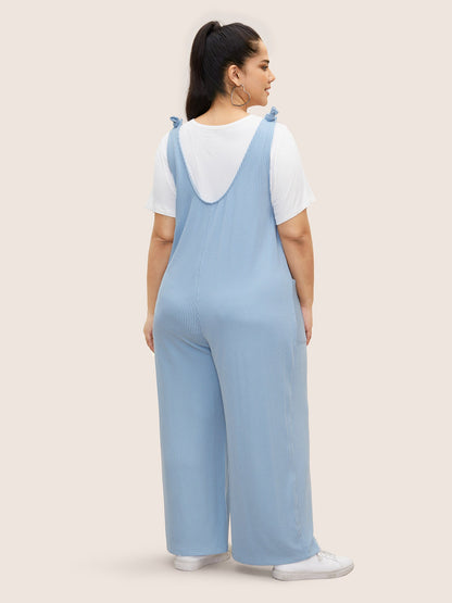 Texture Tie Knot Patch Pocket Jumpsuit