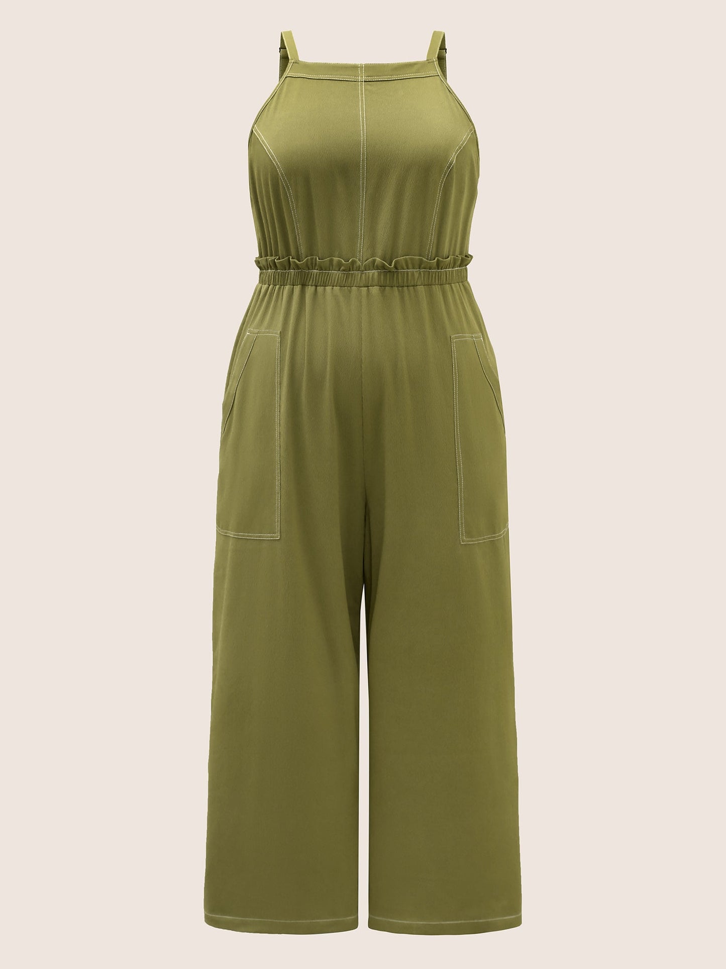 Plain Tucked Seam Frill Trim Jumpsuit