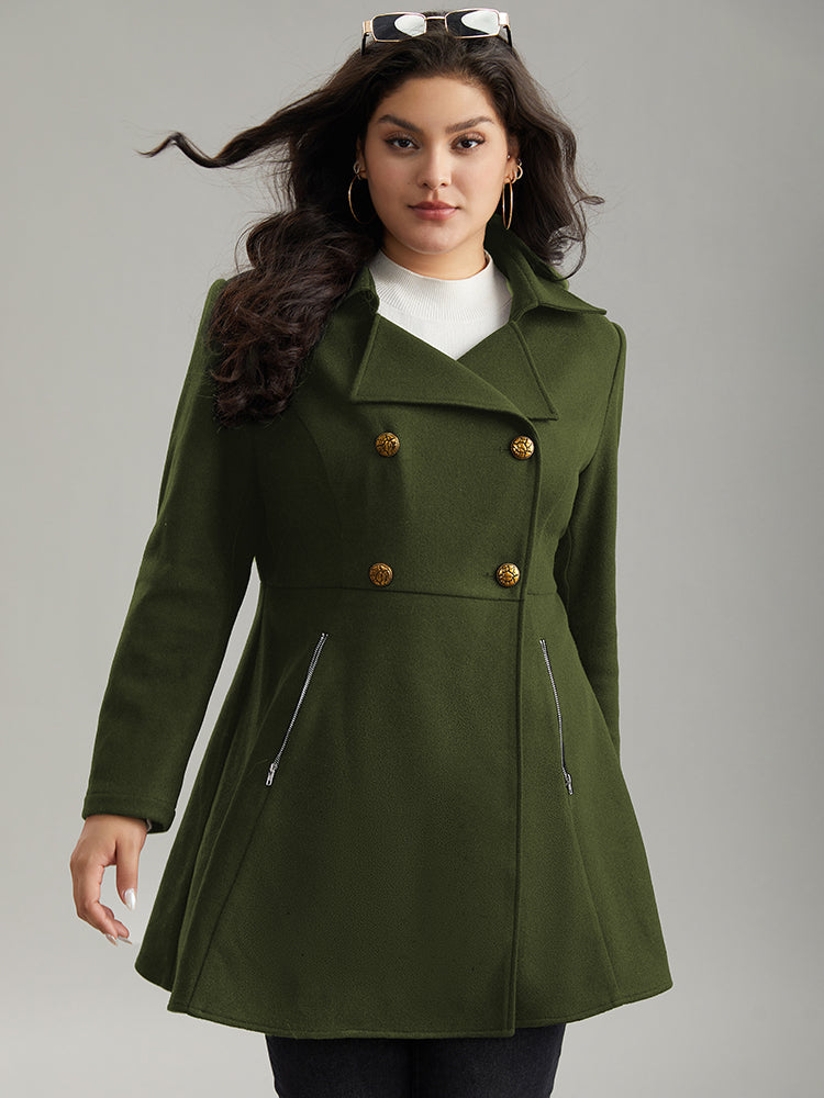 Lapel Collar Metal Detail Zipper Pocket Coat