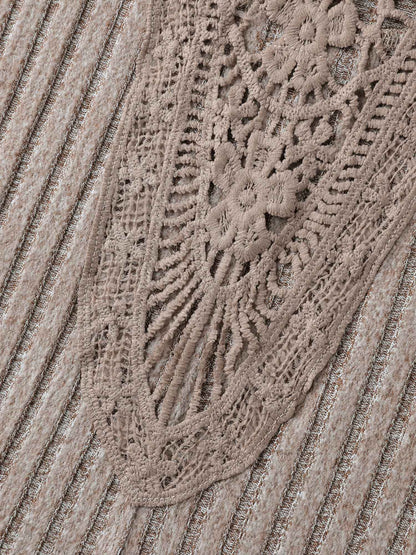 Lace Cut-Out Back Stretchy Knit Midi Dress