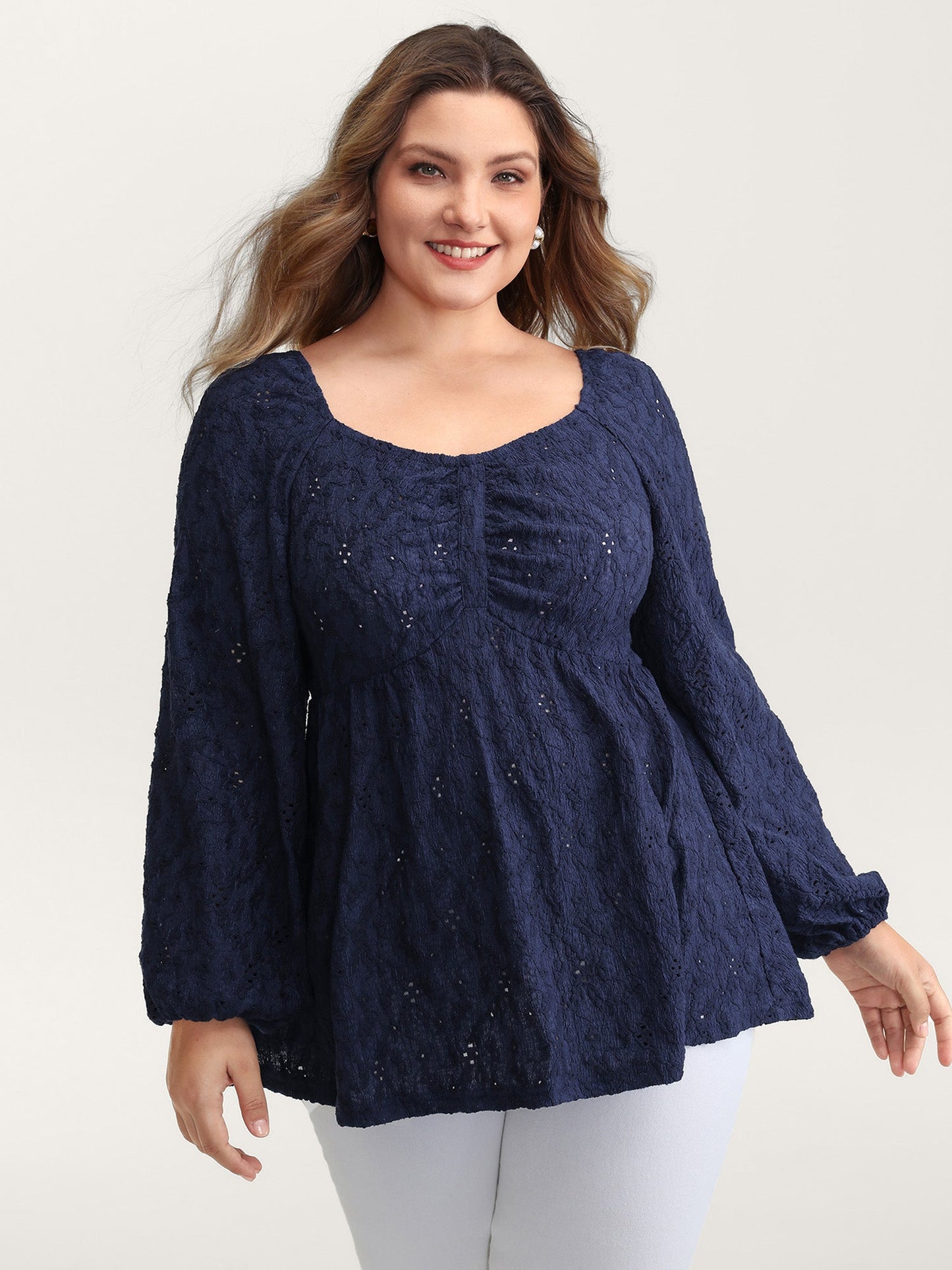Ruched Bodice Lantern Sleeve Knit Top