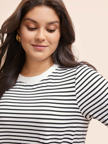Striped Crew Neck Rib Knit T-shirt