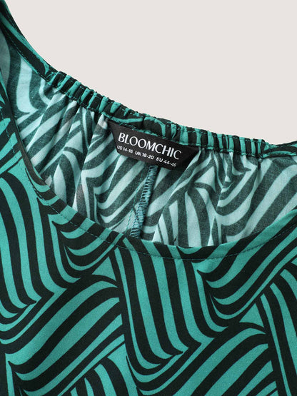 Rayon Geometric Print Layered Sleeve Blouse