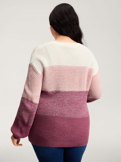 Colorblock Tissue-Textured Split Pullover