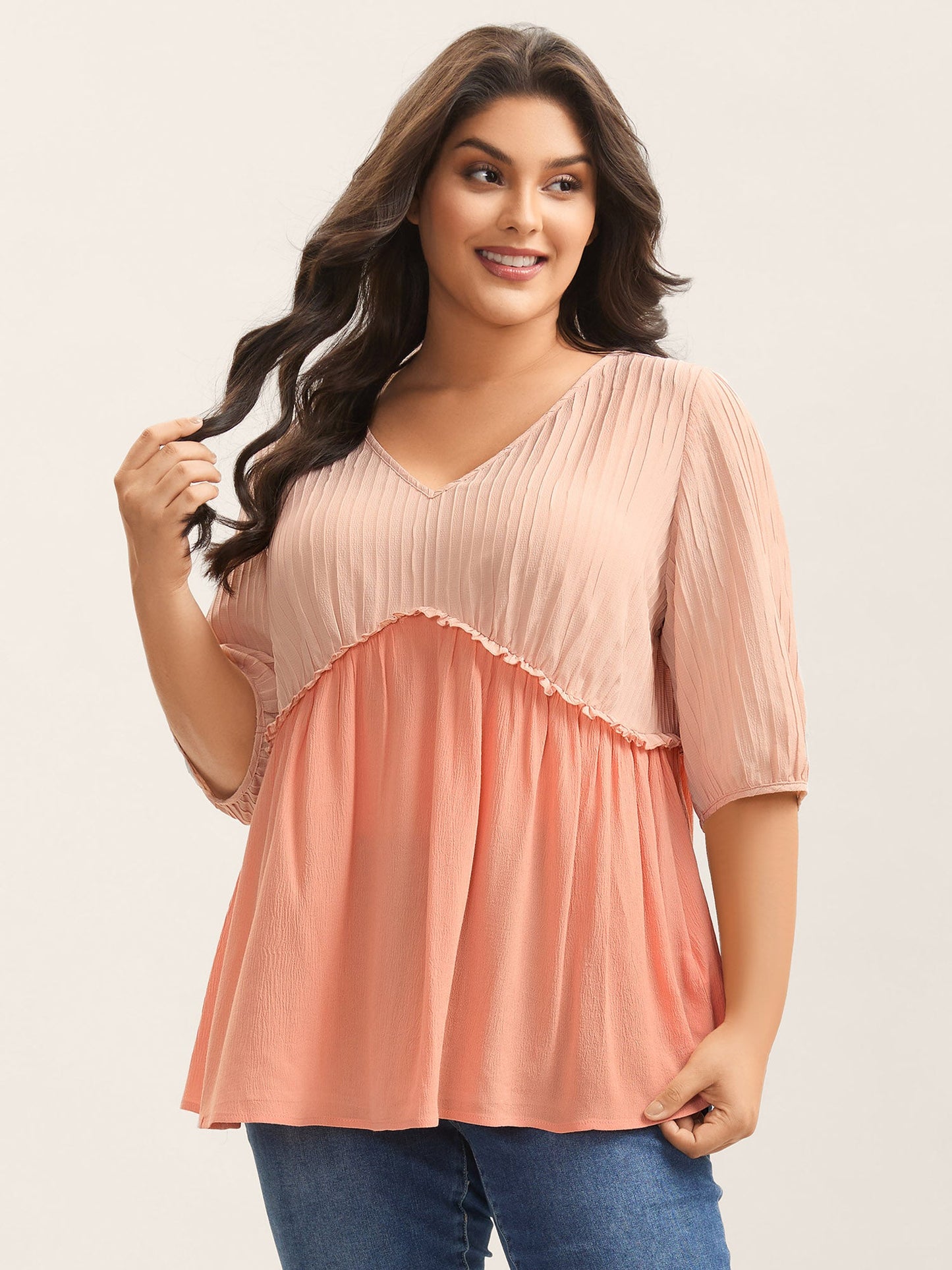 Pleated Layered Sheer Puff Sleeve Blouse