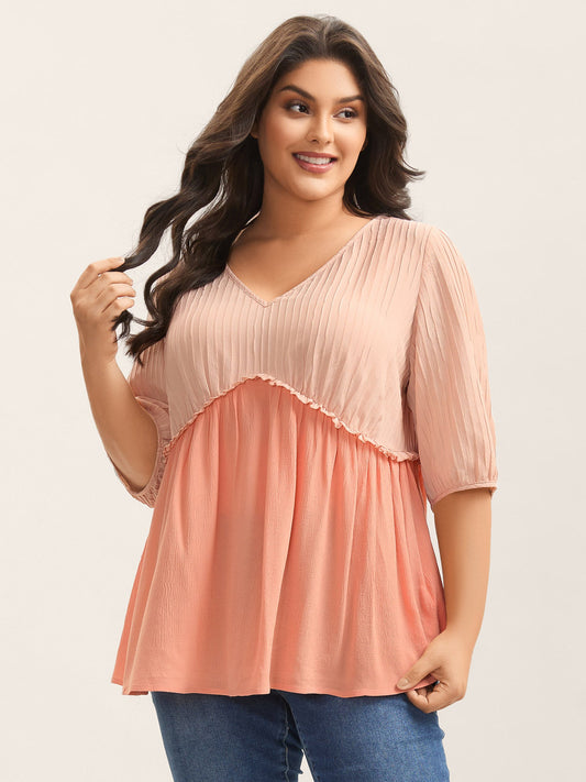 Pleated Layered Sheer Puff Sleeve Blouse