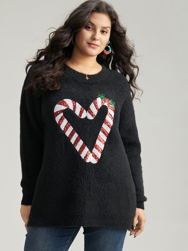 Sequin Christmas Heart Graphic Pullover