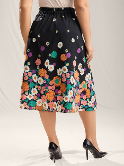 Floral Print Pleated Midi Skirt