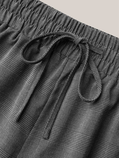 Waist Drawstring Plaid Wide Leg Pants
