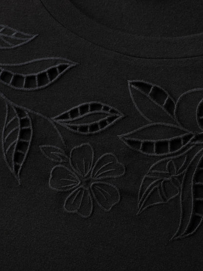 Stretchy Embroidered Cut-Out T-Shirt