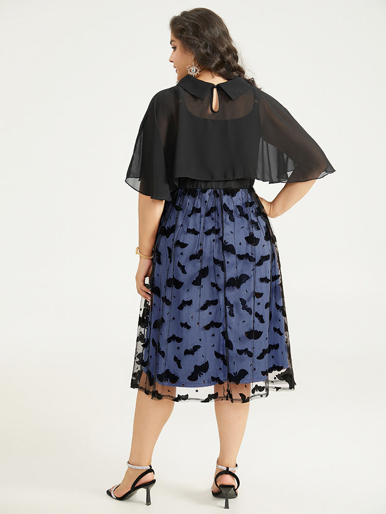Halloween Bat print Tiered Patchwork Dress