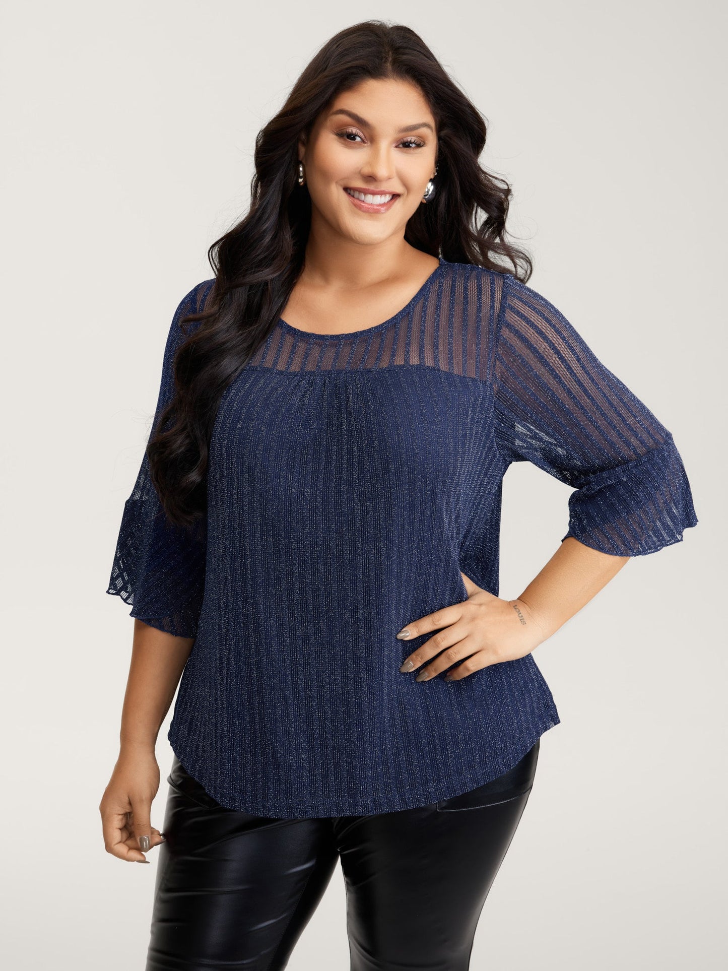 Sheer Textured Pleated Front Knit Top